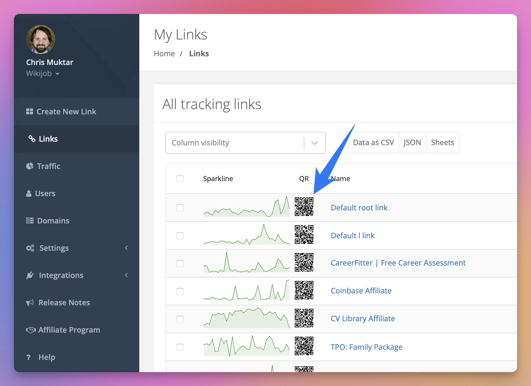 View QR codes in the dashboard.
