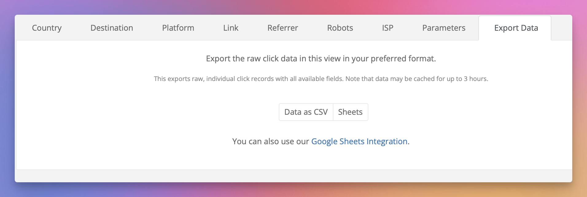Select the **Export** Tab