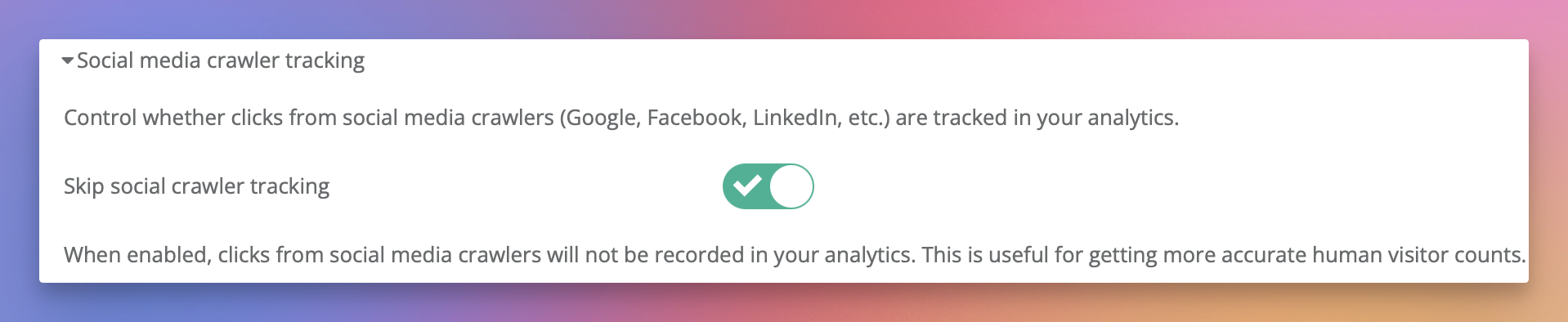 Social media crawler tracking is now optional