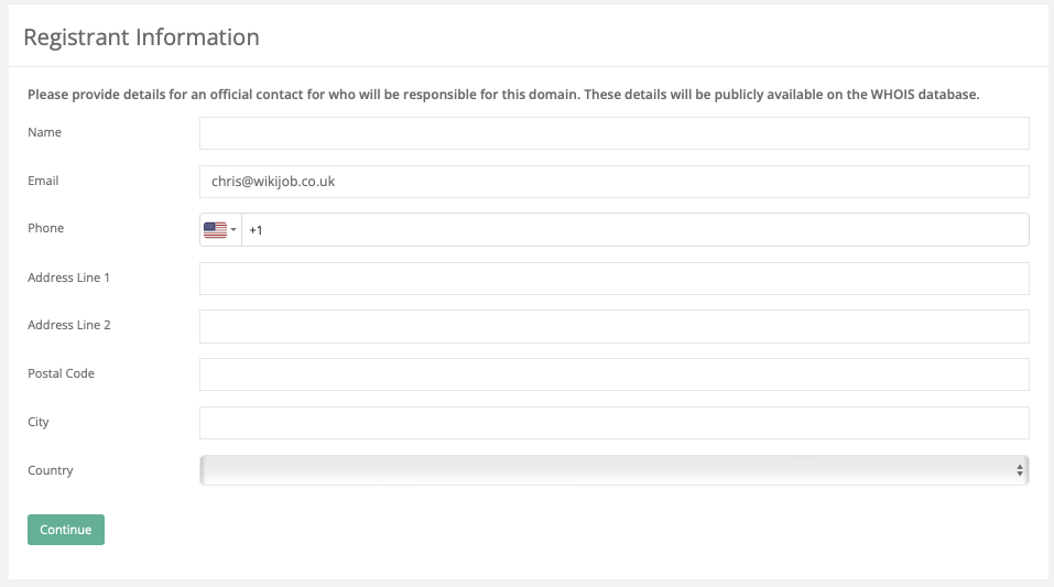 Fill in who will be the legal registrant for this domain