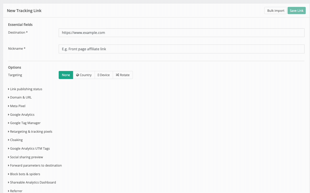 Click **Create New Link** from the menu.