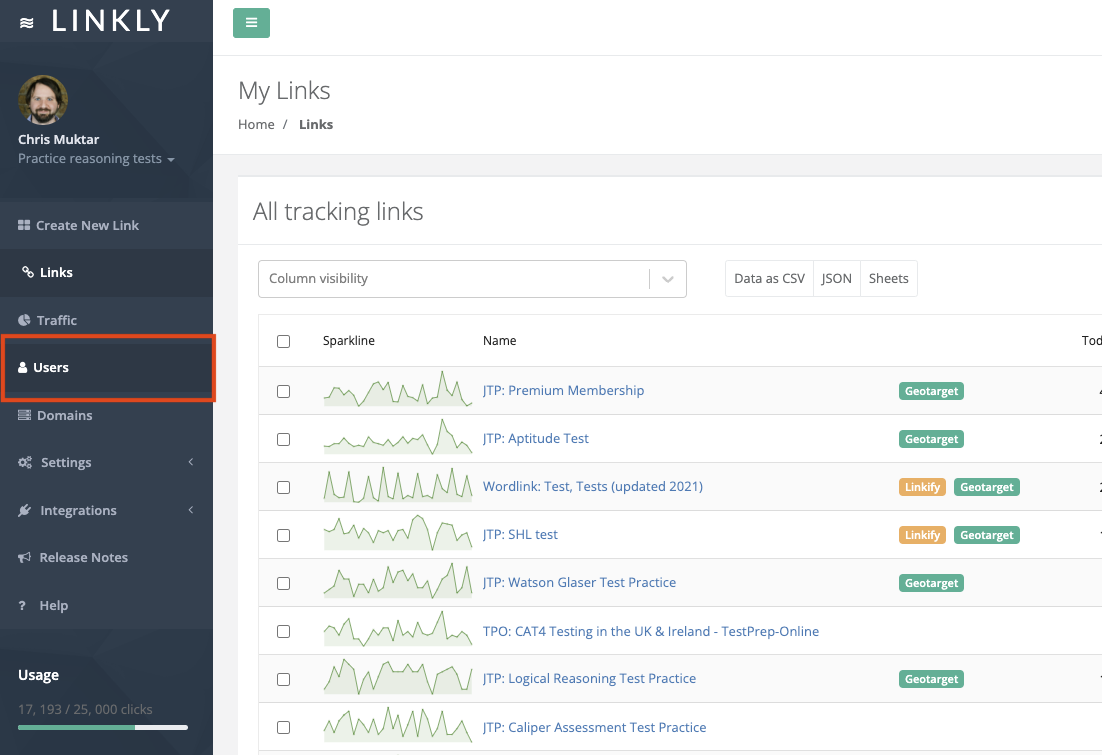 Click **Users** in the Left Hand Sidebar