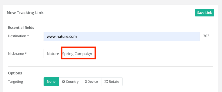 Add a keyword to your link's nickname