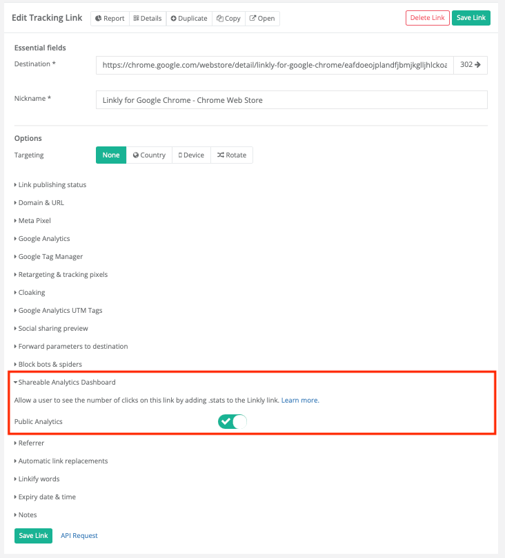 From the options, select **Shareable Analytics Dashboard**