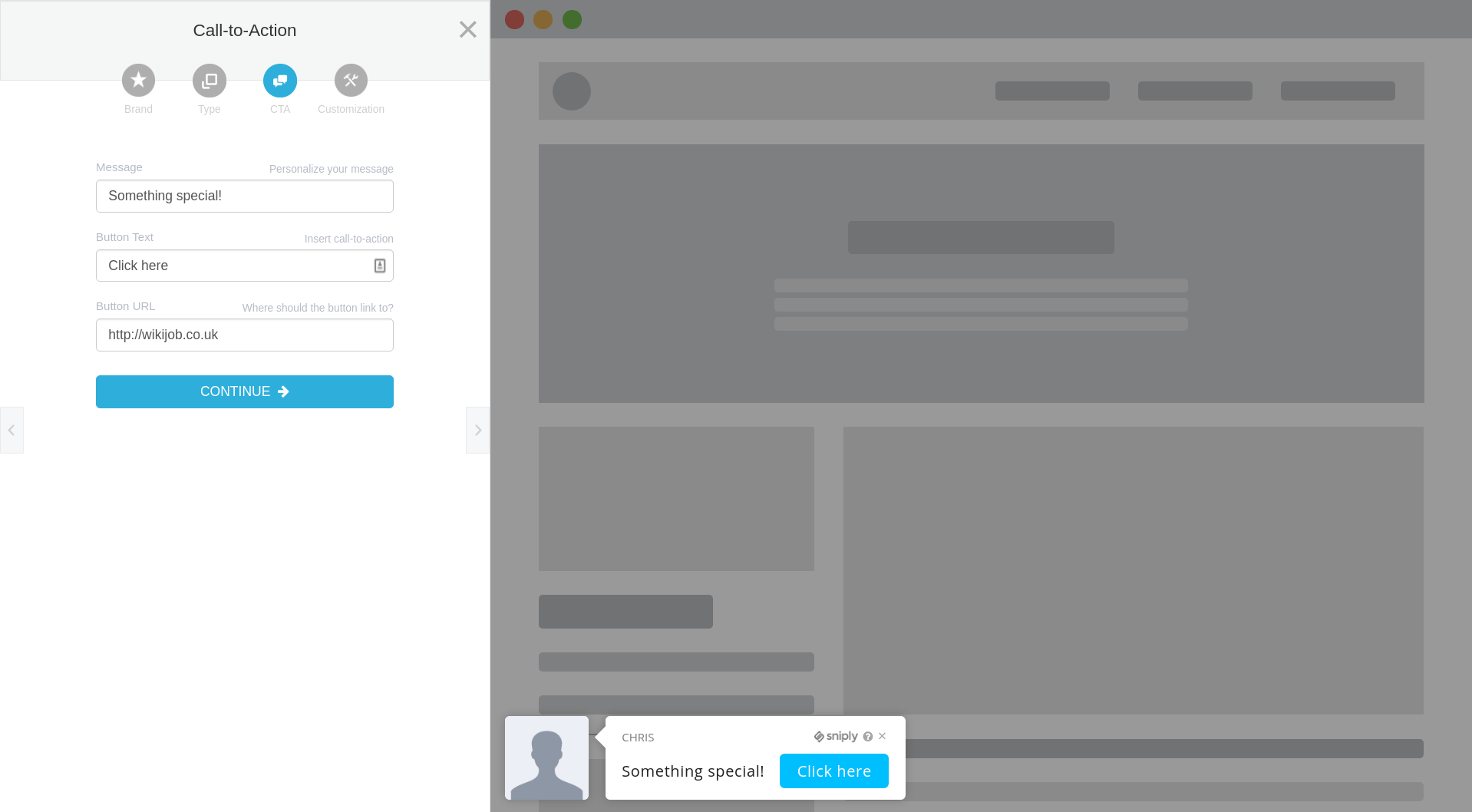 Snip.ly’s create link screen is a bit different to most, focusing on the call to action.