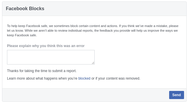 Fill in the form to request Facebook review your link.